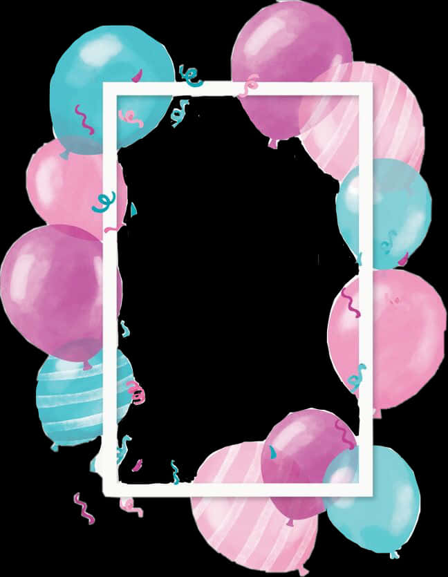 A Frame With Balloons And Confetti