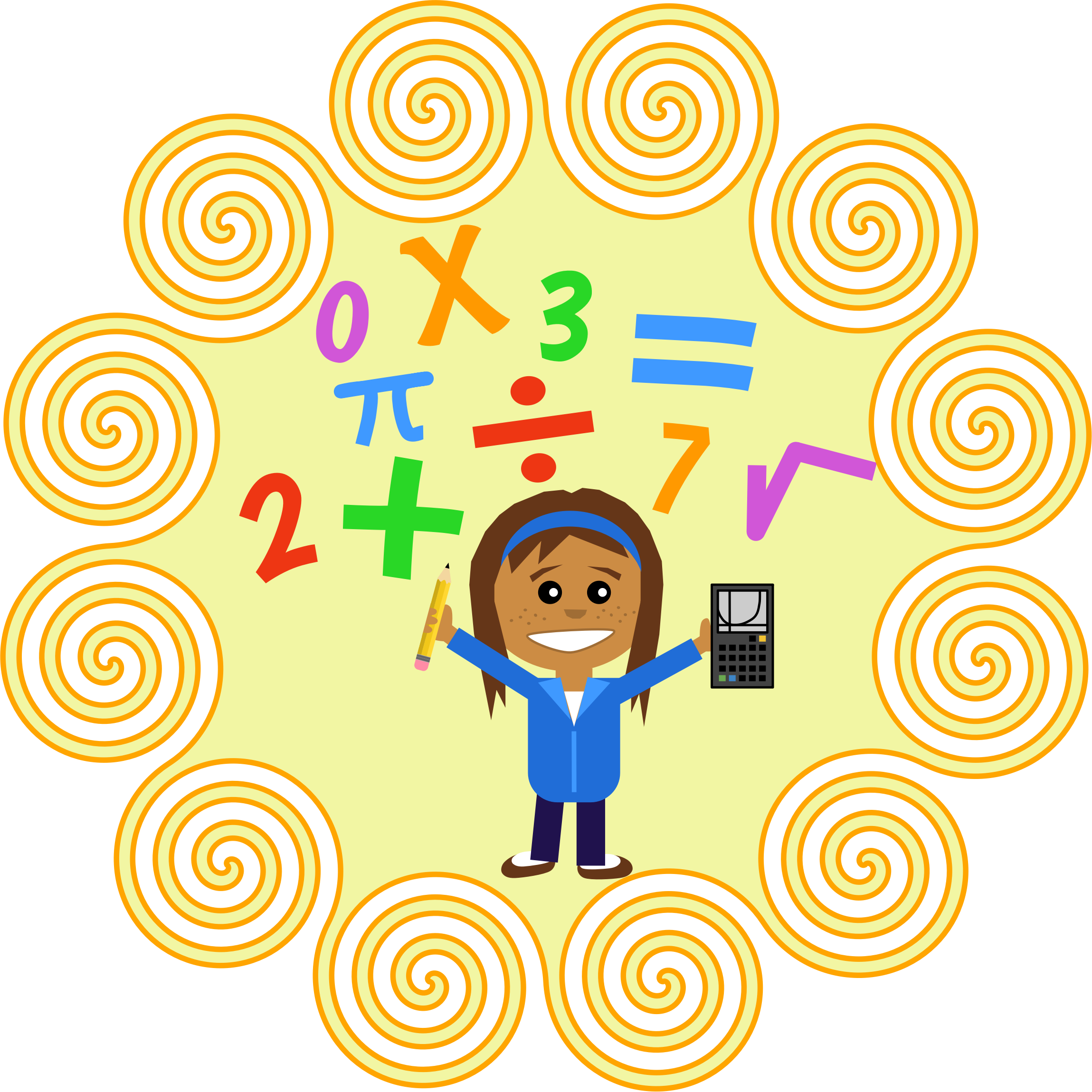 A Cartoon Of A Girl Holding A Calculator And Math Symbols