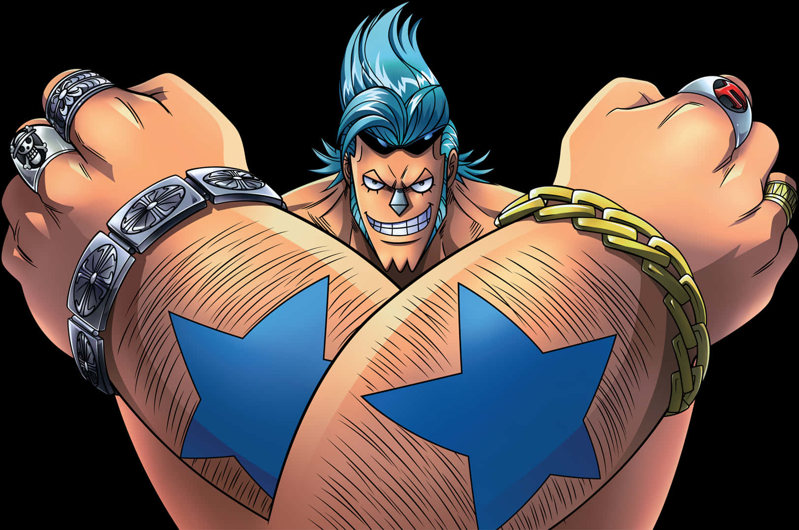 Cartoon Of A Man With Blue Hair And Blue Tattoos