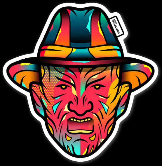 A Colorful Cartoon Of A Man With A Hat