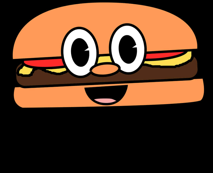 A Cartoon Burger With Eyes And Mouth