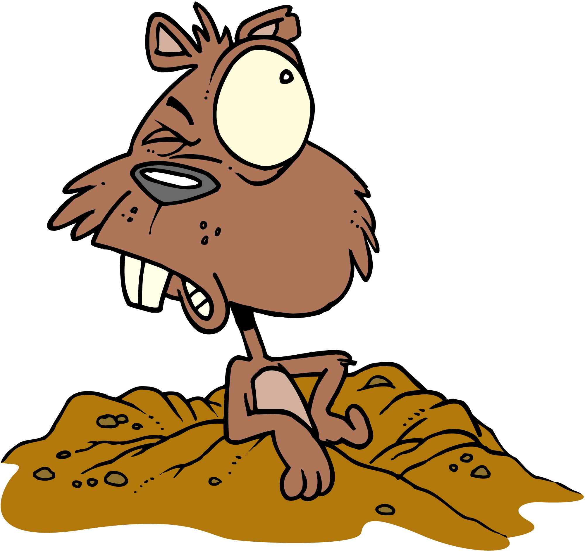 Cartoon Of A Beaver Sitting In A Pile Of Dirt