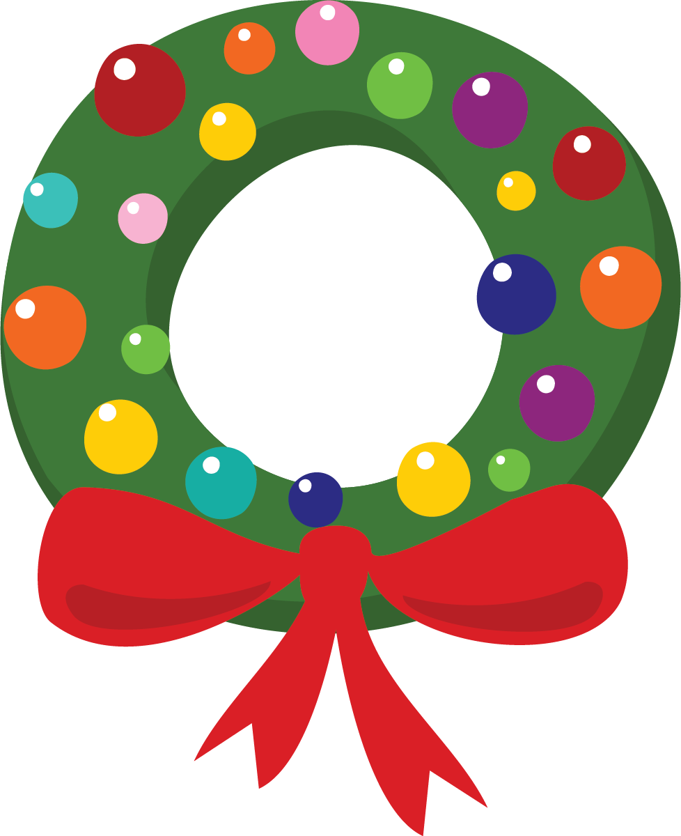 A Green Wreath With Colorful Balls And A Red Bow