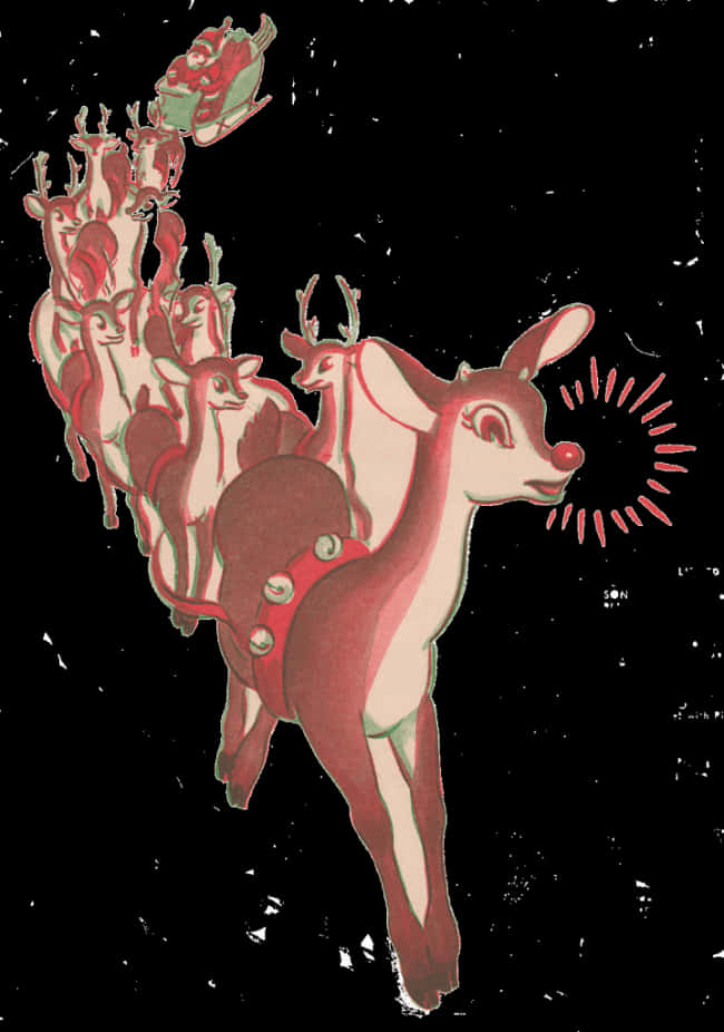 A Group Of Reindeers On A Black Background