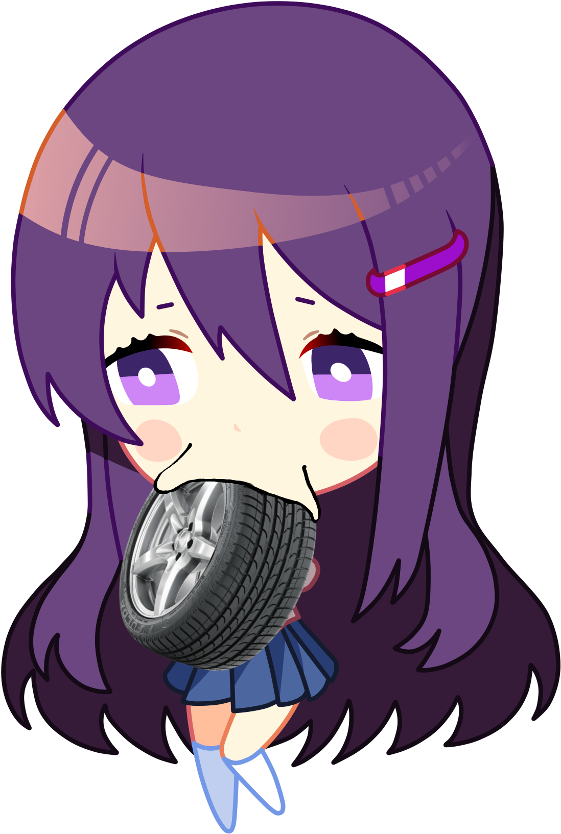 Cartoon Girl With Purple Hair Holding A Tire