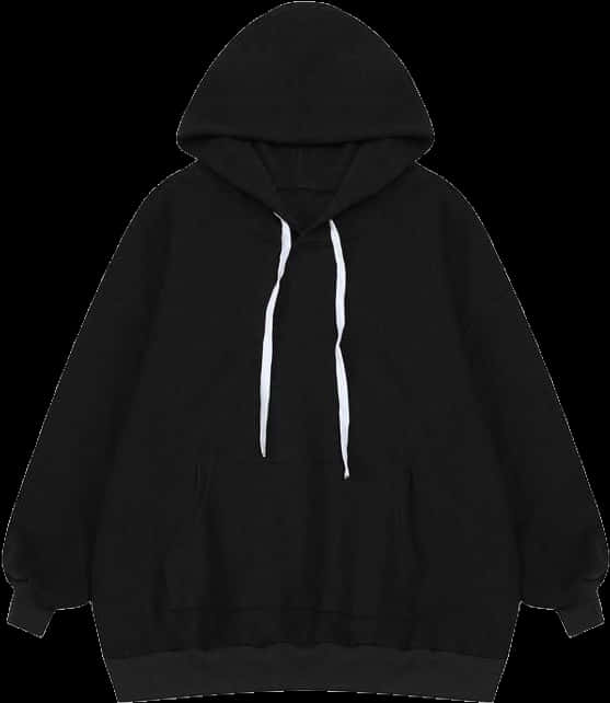 A Black Hoodie With A White String