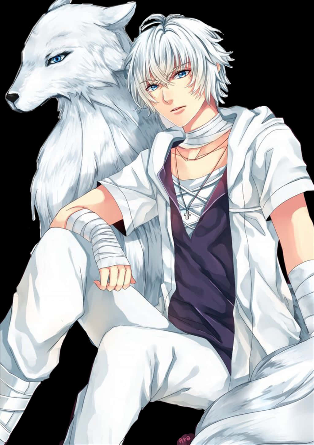 #freetoedit #wolf #animeboy #anime #wolfboy #werewolf - Anime Wolf Boy With White Hair, Hd Png Download