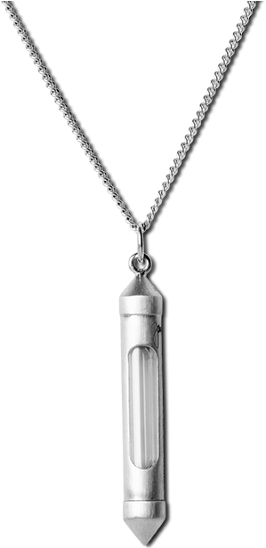 A Silver Necklace With A Clear Tube