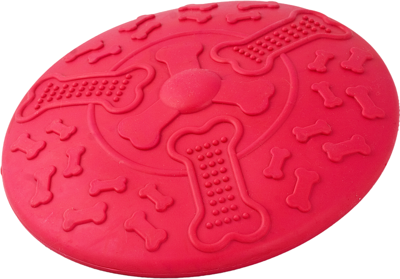 A Red Frisbee With Bones On It