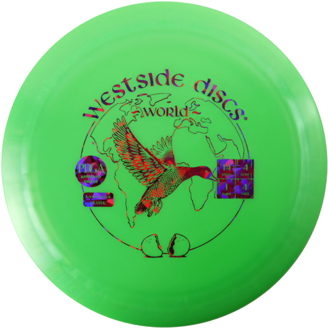A Green Frisbee With A Bird And A Map