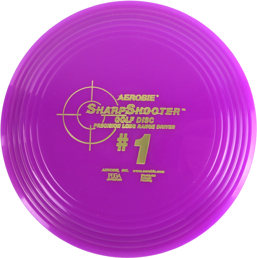 A Purple Frisbee With Gold Text
