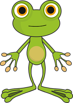 A Cartoon Frog With Yellow Eyes