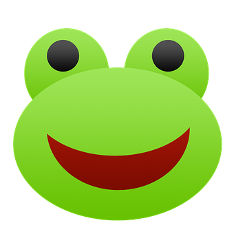 A Green Frog Face With A Red Mouth And Black Eyes