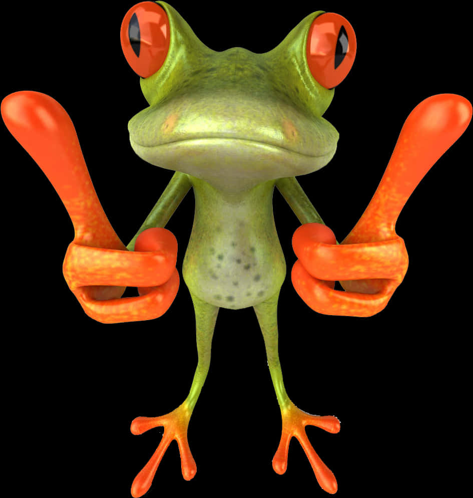 A Cartoon Frog With Orange Eyes And A Black Background