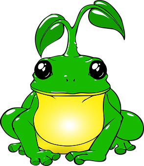 A Cartoon Frog With A Plant