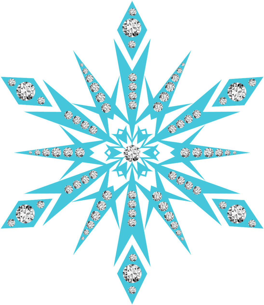A Blue And White Snowflake With Diamonds