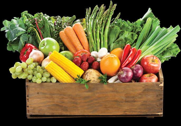 A Wooden Box Full Of Vegetables