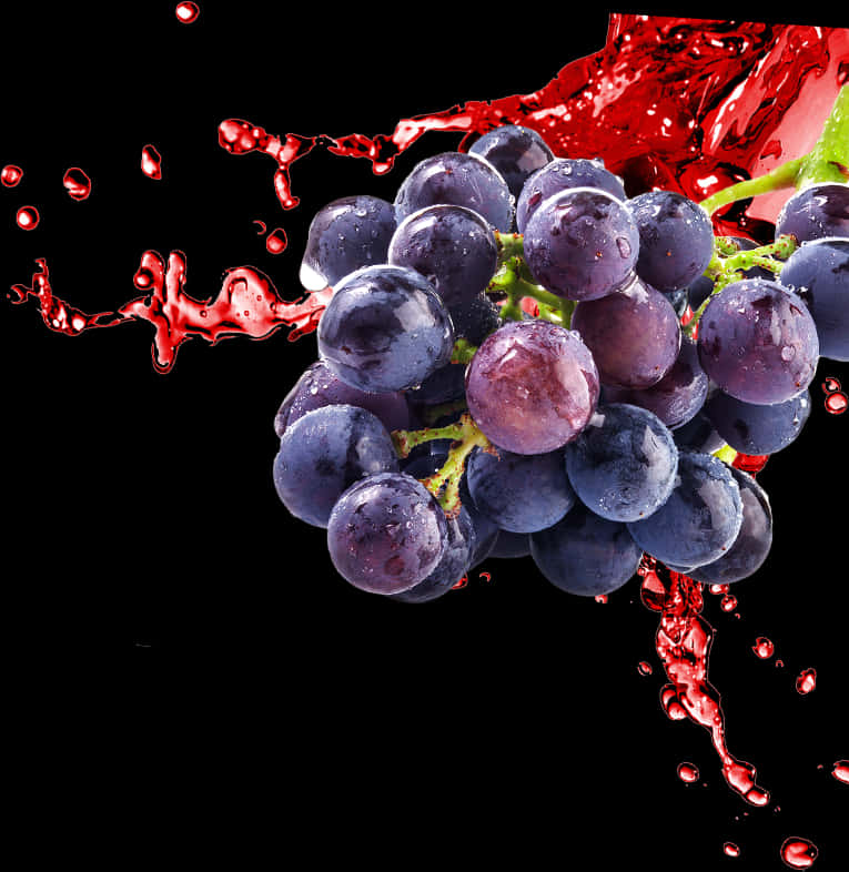 A Bunch Of Grapes With Water Splashing Out