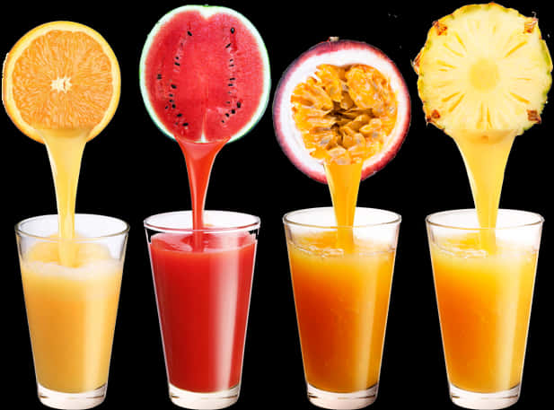 A Group Of Glasses Filled With Fruit Juice