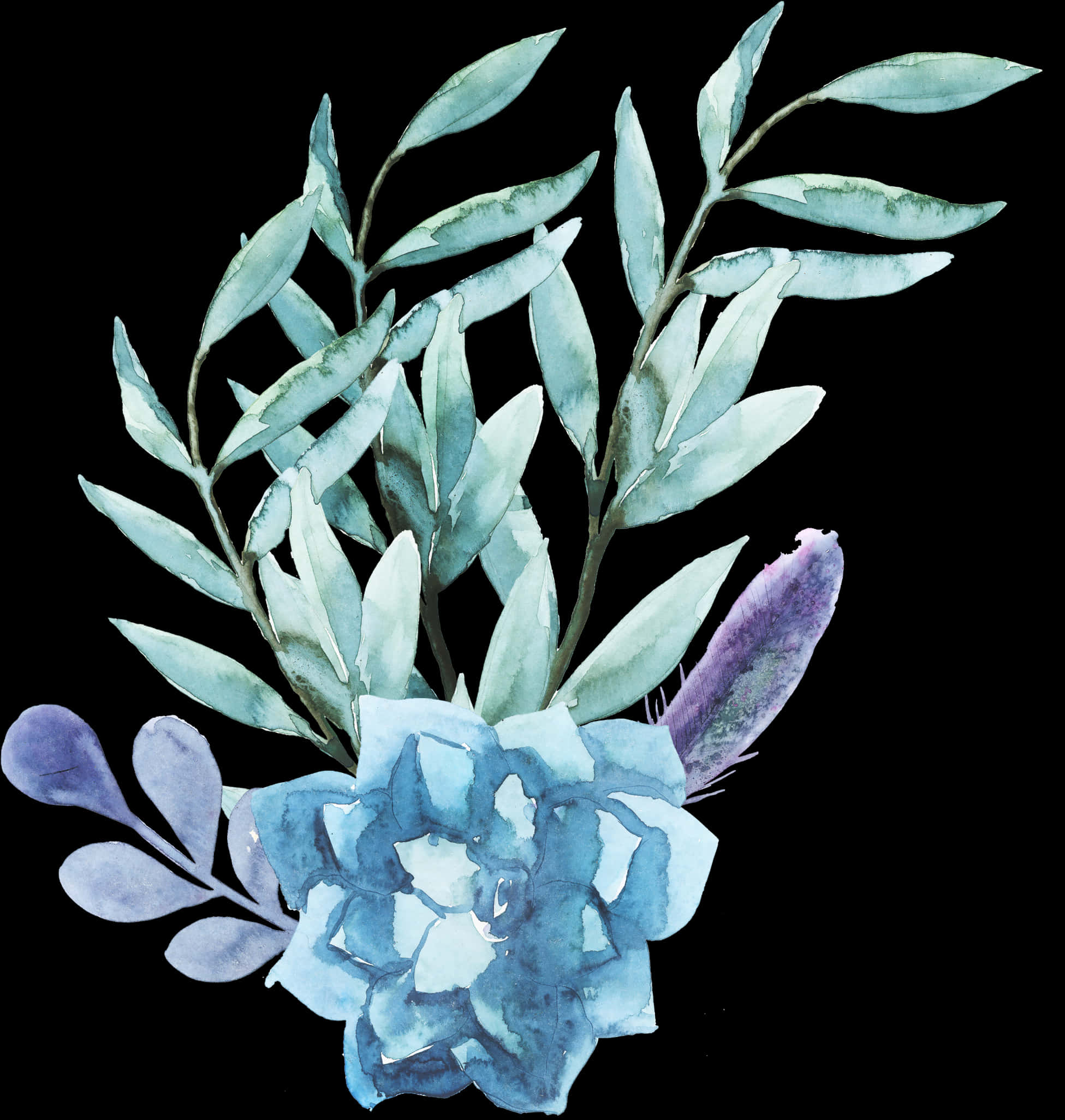 A Blue Flower With Leaves