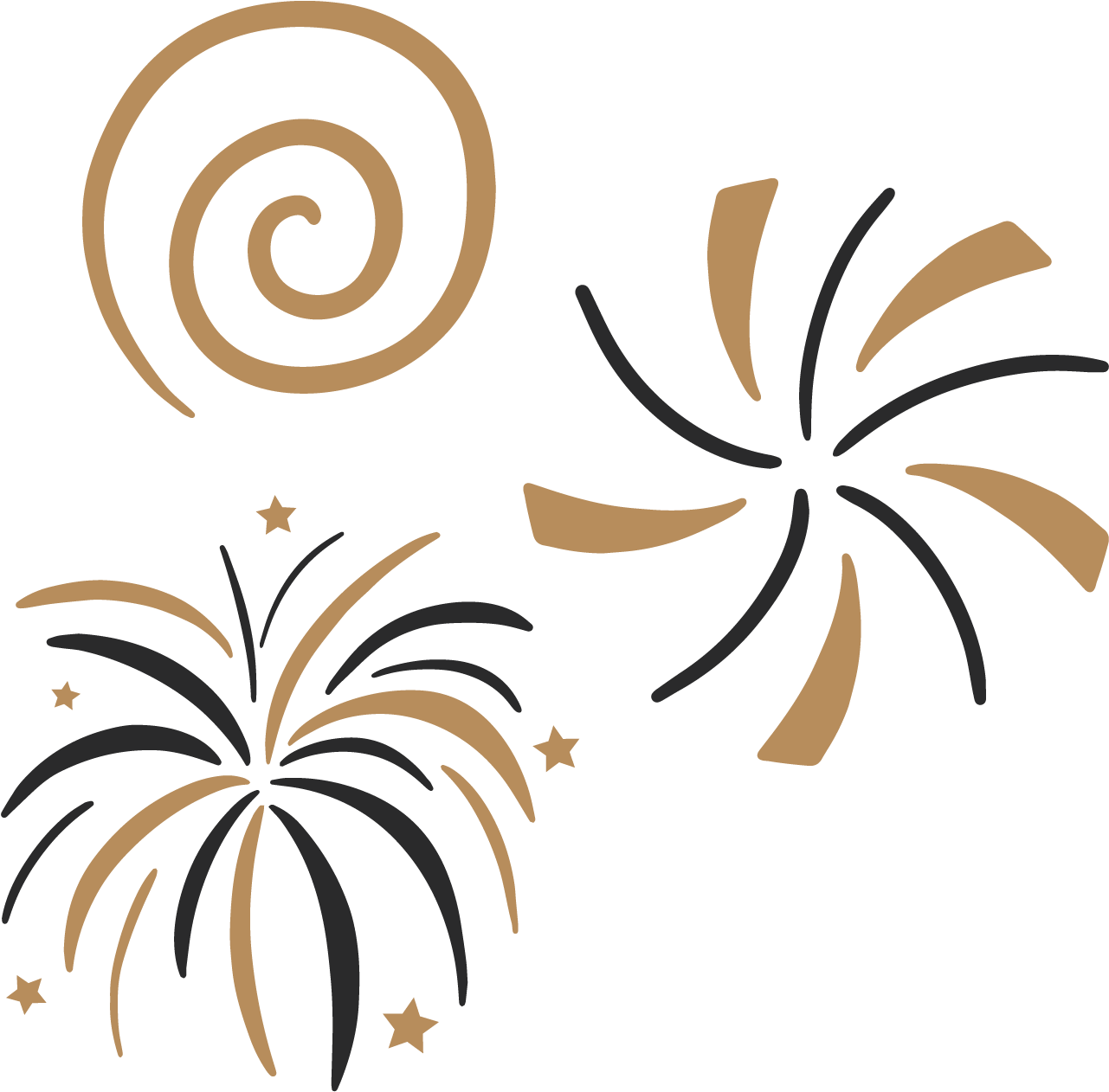 Fireworks And Spirals On A Black Background