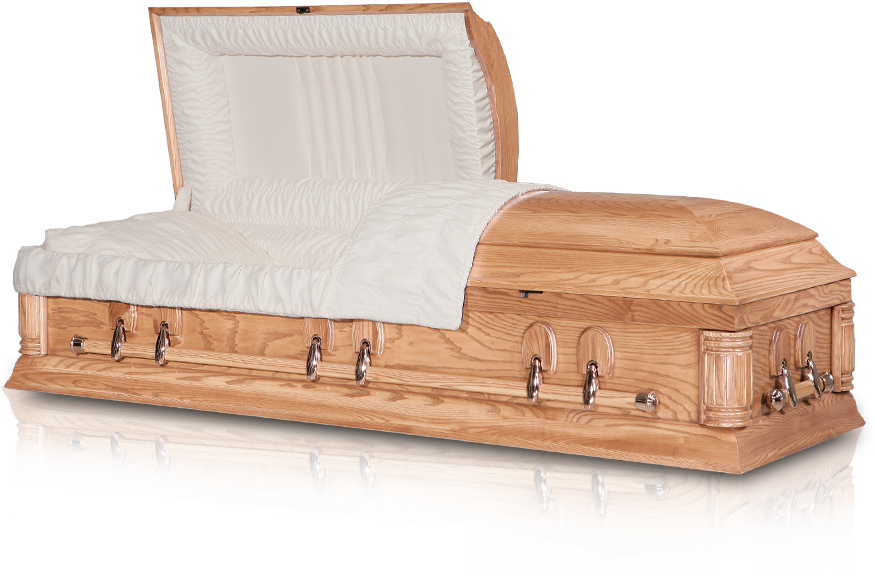 A Wooden Coffin With White Cover