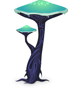 A Cartoon Of A Tree With Mushrooms