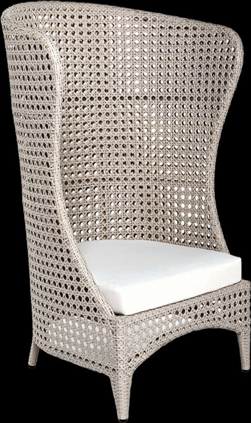 A Wicker Chair With A Cushion