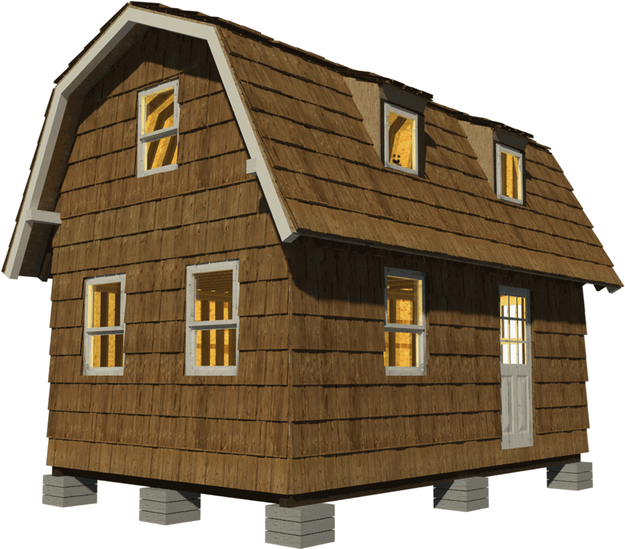 A Wooden House With A Black Background