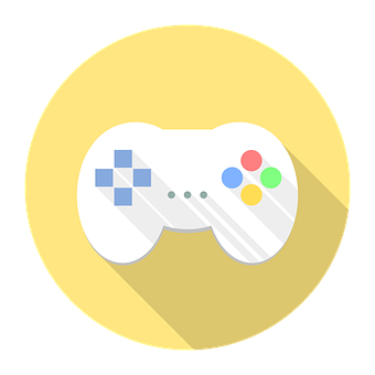 A White Game Controller With Blue And Yellow Buttons