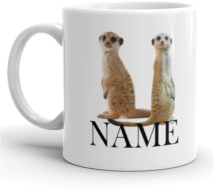 A Coffee Mug With Two Meerkats On It
