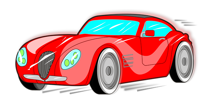 A Cartoon Red Car With White Wheels