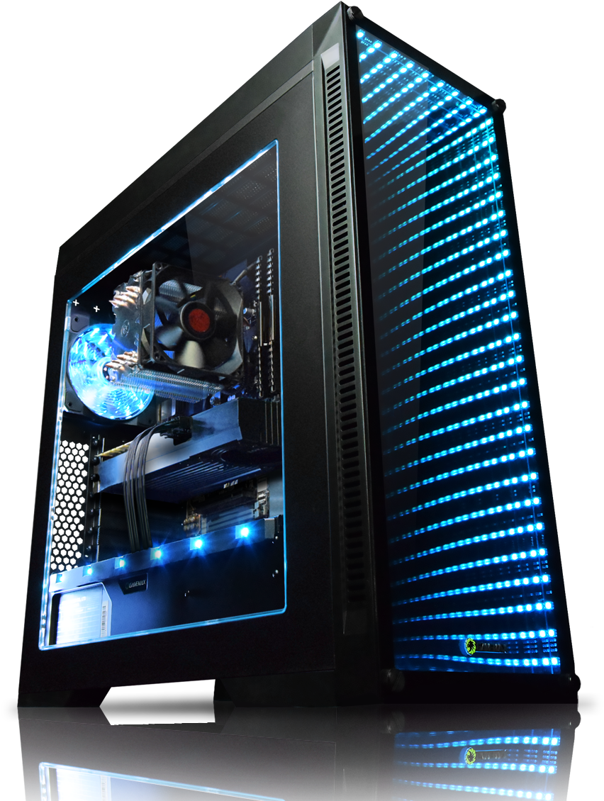 A Computer Tower With Blue Lights