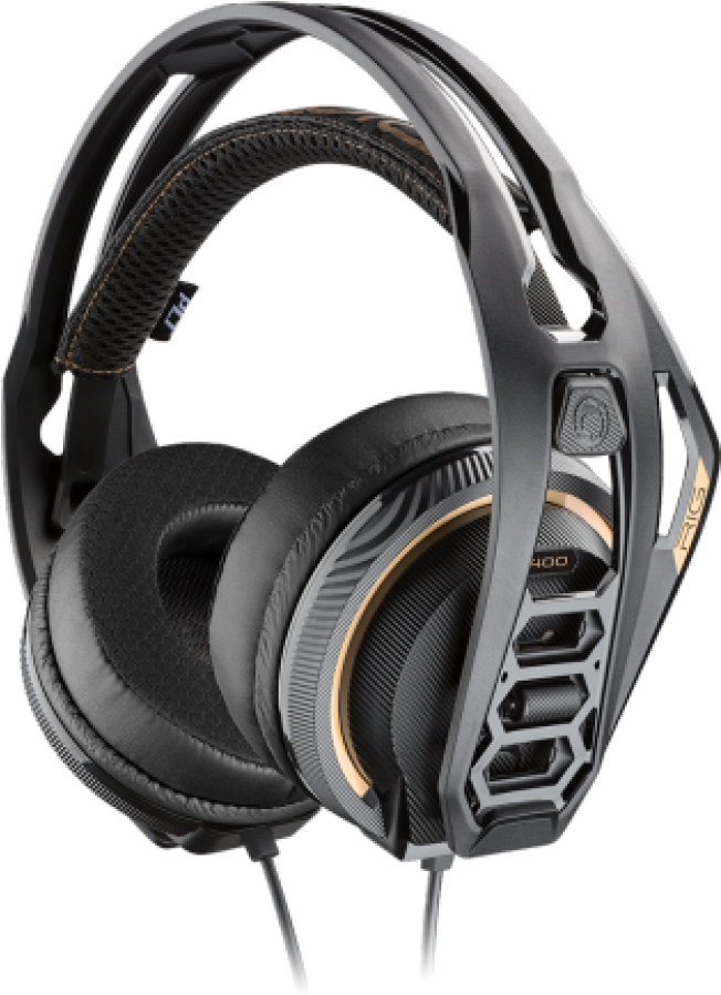A Black Headphones With Gold Accents