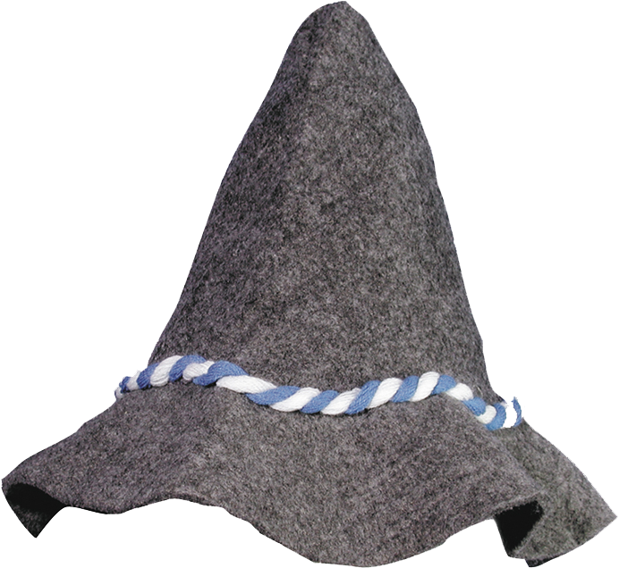 A Grey Hat With A Blue And White Rope