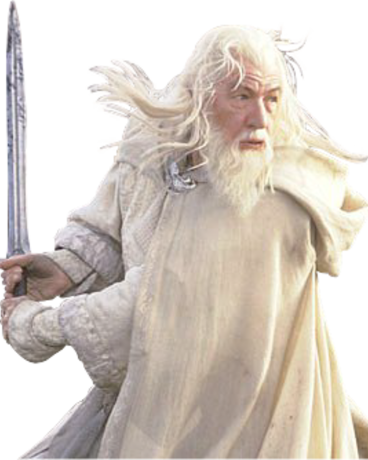 A Man With Long White Hair And A White Robe Holding A Sword