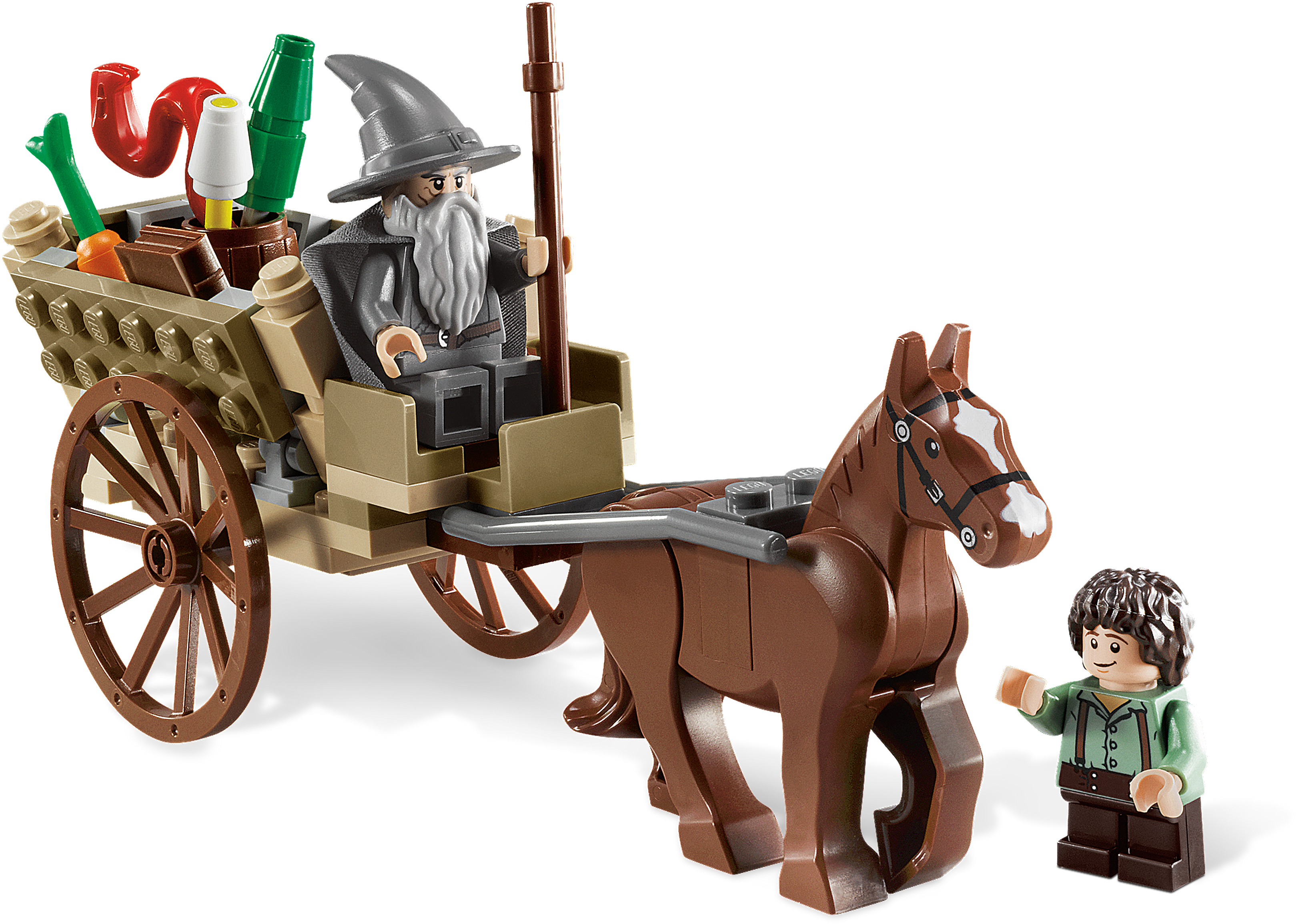 A Lego Toy With A Man In A Hat And A Horse Drawn Carriage