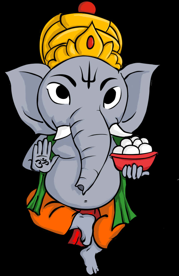 A Cartoon Of An Elephant Holding A Bowl Of Food
