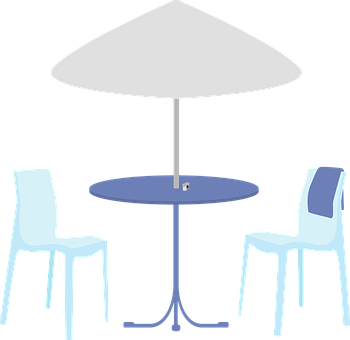 A Table With Chairs Under An Umbrella