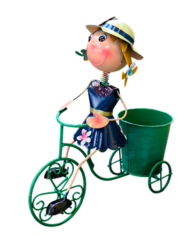 A Metal Figurine Of A Woman Riding A Bicycle