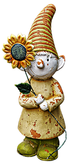 A Statue Of A Clown Holding A Sunflower