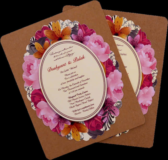 Wedding Card With Pink Floral Frame