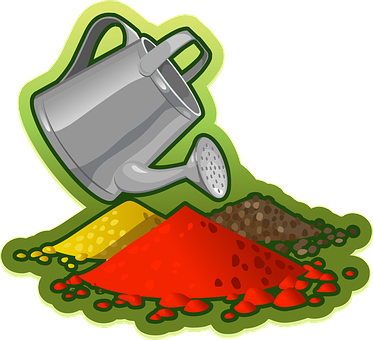 A Cartoon Of A Watering Can And Pile Of Colorful Powder