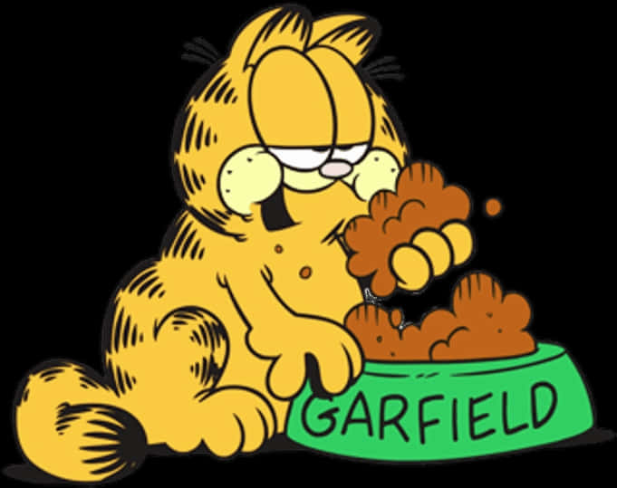 Garfield Munching Catfood From Bowl