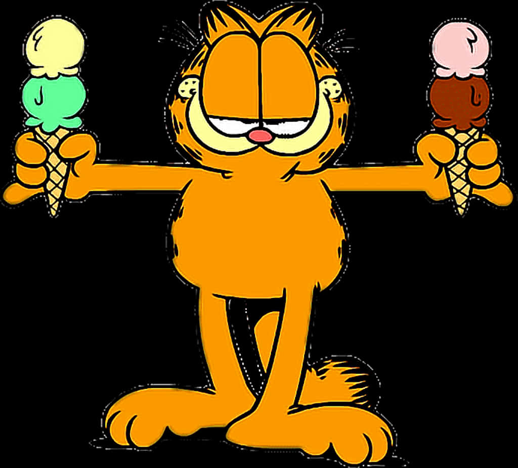 Garfield Holding Two Ice Creams