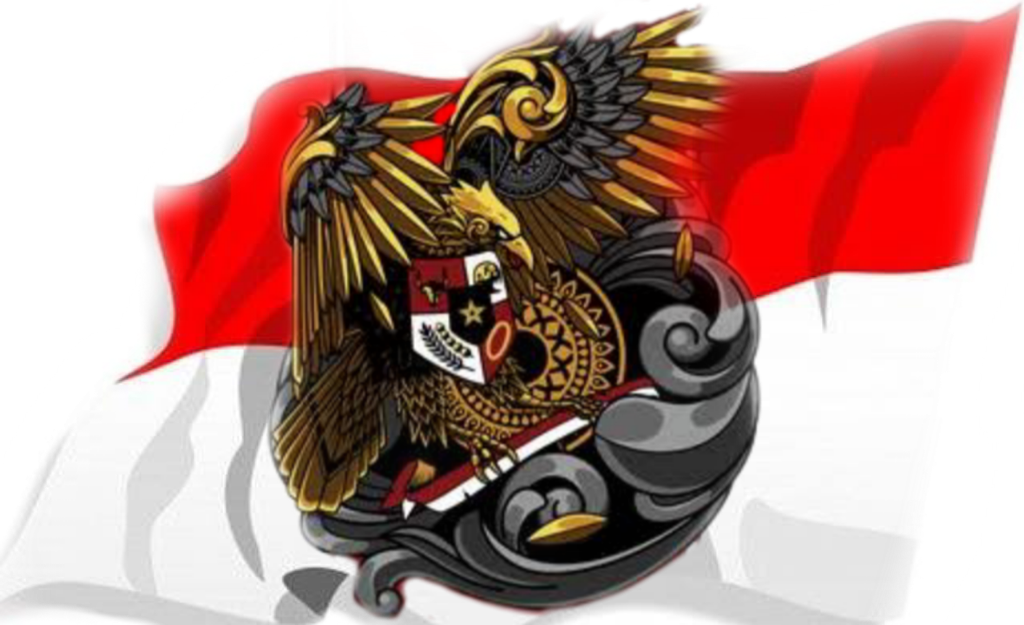A Gold Eagle With A Shield On A Red And White Flag