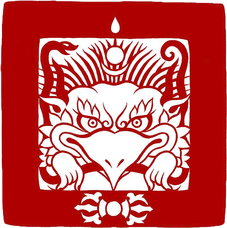 A Red And White Graphic With A Bird Head