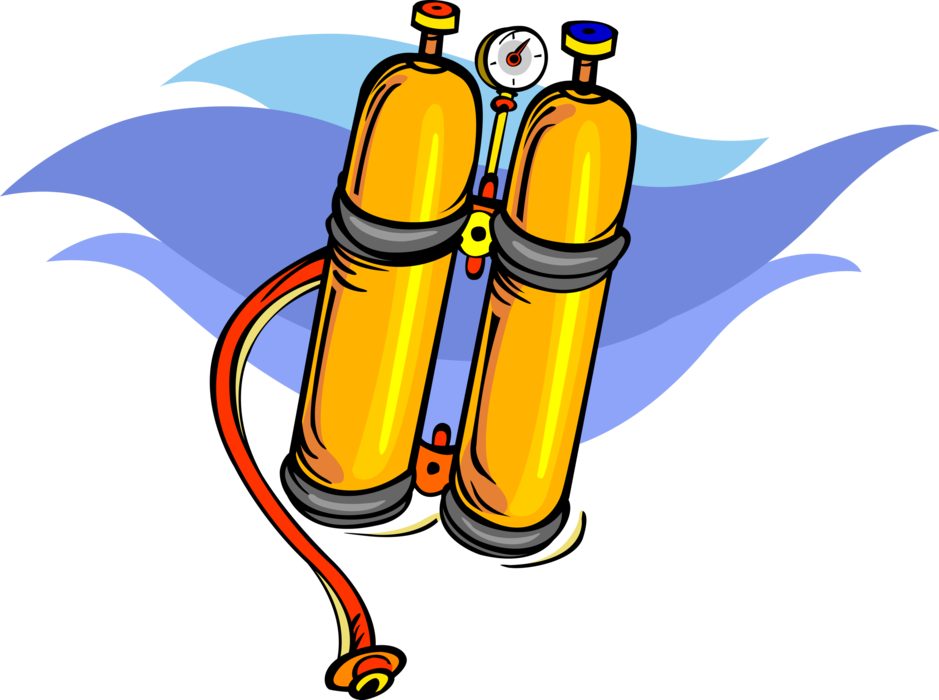 A Yellow Oxygen Tank With Blue Wings