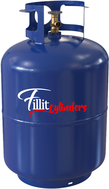 A Blue Cylinder With A White Logo