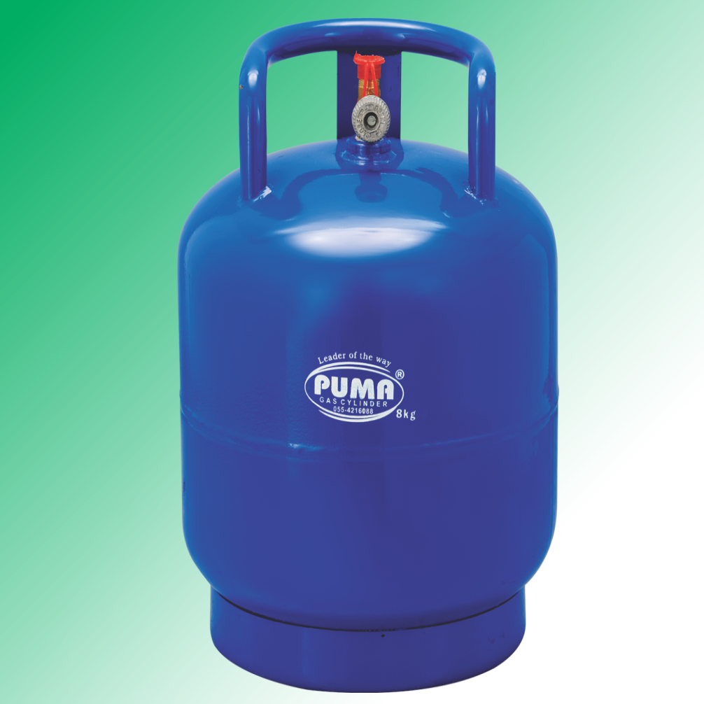 A Blue Cylinder With A Red Valve